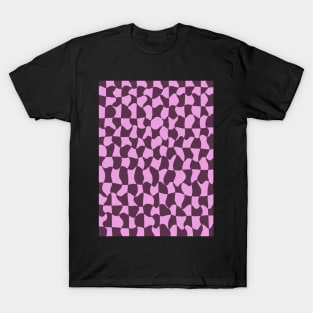 Dark Purple and Pink Distorted Warped Checkerboard Pattern V T-Shirt